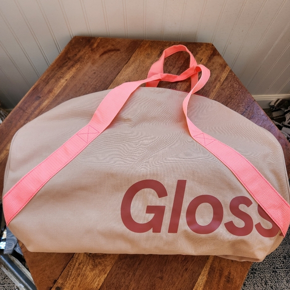 NWOT GLOSSIER Desert Rose Tan Pink Canvas Duffle Bag 20x10 - Picture 1 of 6